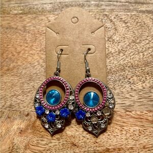 Elegant Silver and Blue Floral Earrings NWOT